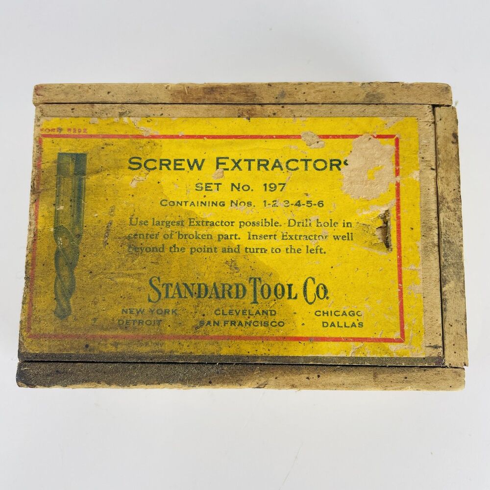 Collectable Vintage Standard Tool Co. Screw Extractor Set No. 197 Wood Box